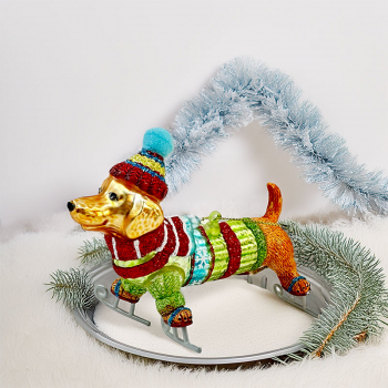 Christborn christmas decoration dachshund on ice skates style